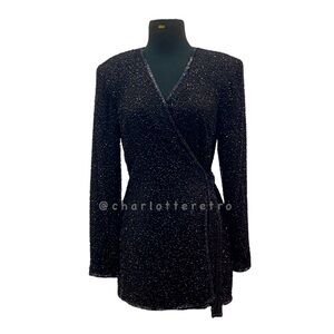 vtg Silk Wrap Beaded Jacket Blazer